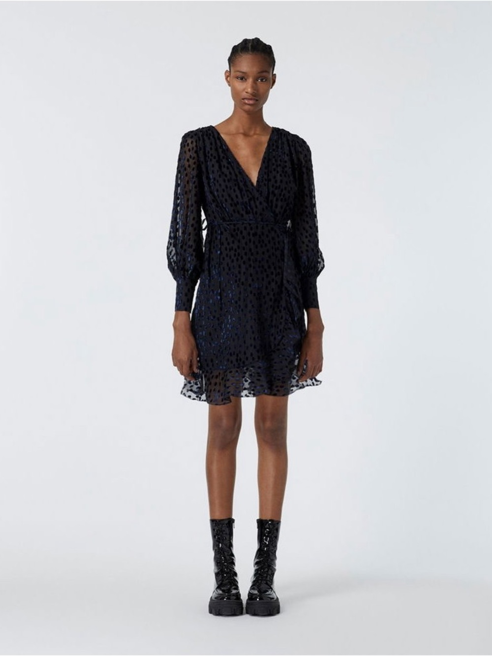 The Kooples Burnout Velvet Polka Dot Wrap Dress | Parisian Chic | Size 2